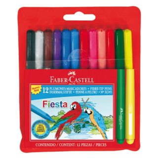 MARCADOR FABER CASTELL     12  Colores FIESTA      Estuche Largo Escolar   Art. 31245